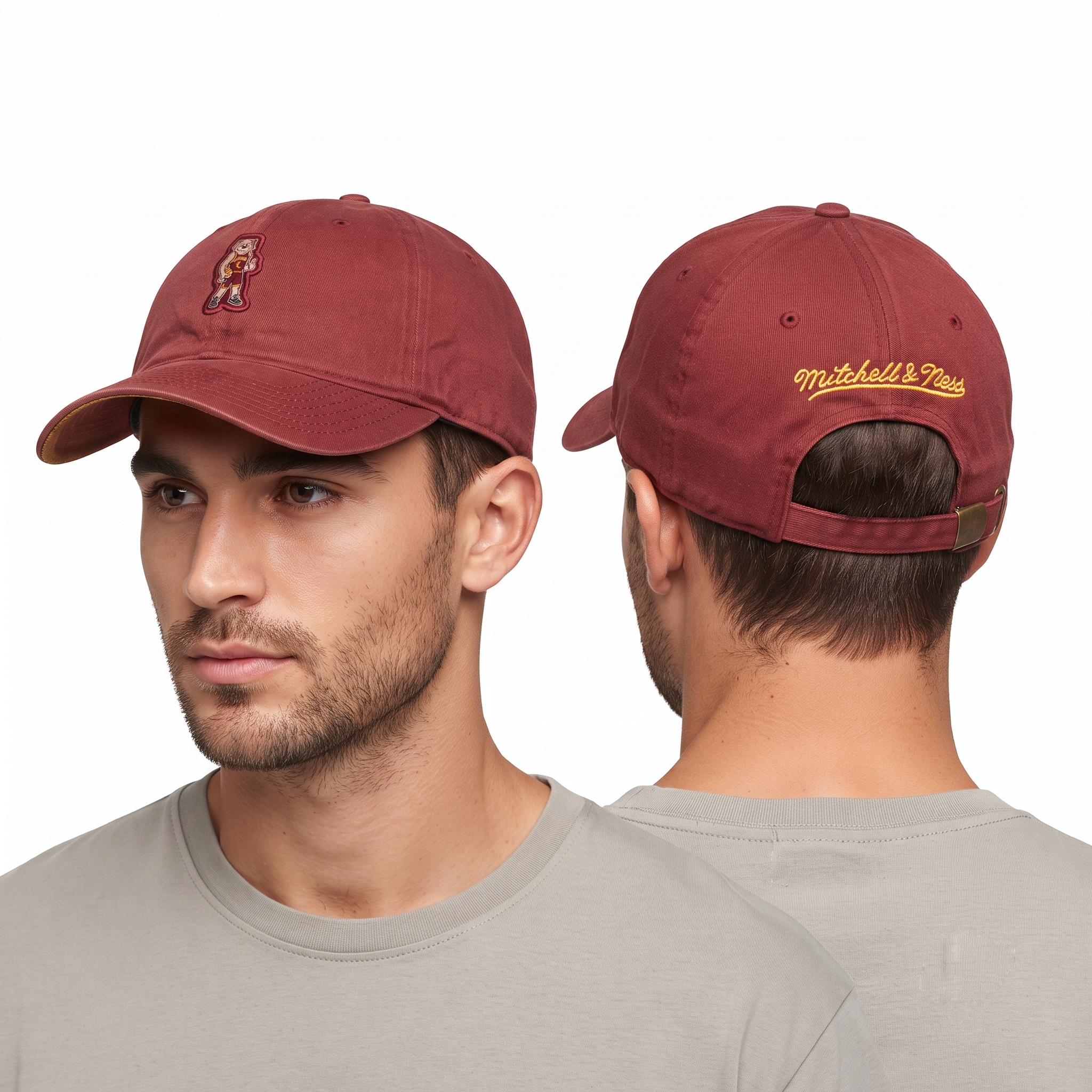 Thrifted Mitchell & Ness Cleveland Cavaliers Moondog Mascot Cap - Wine Red Gold Underbill