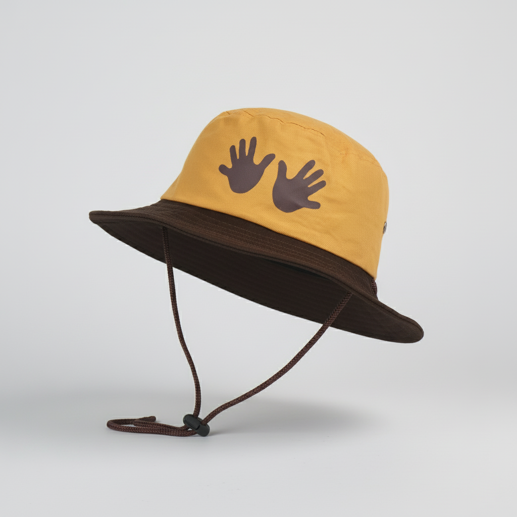 "Handprint" Graphic Kid's Boonie Hat - Yellow/Brown YOUTH Size (52-54cm)