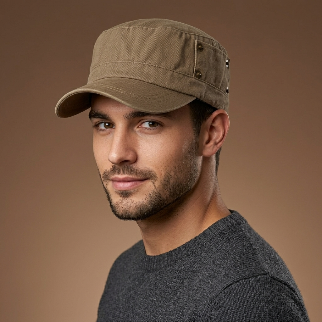 Vintage Daiz Military Cadet Thrifted Hat | Khaki Brown Cotton Utility Cap