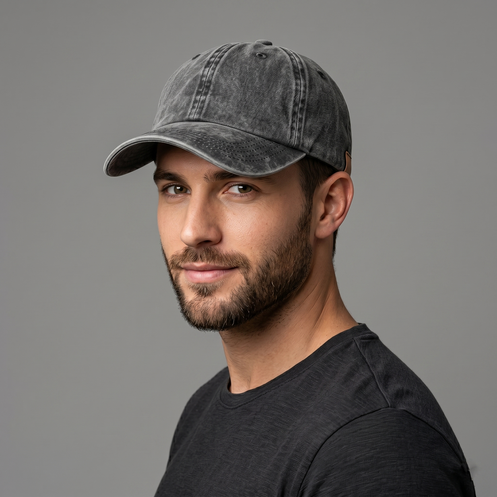 Thrifted Distressed Grey Baseball Cap with LA Embroidery