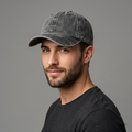 Thrifted Distressed Grey Baseball Cap with LA Embroidery
