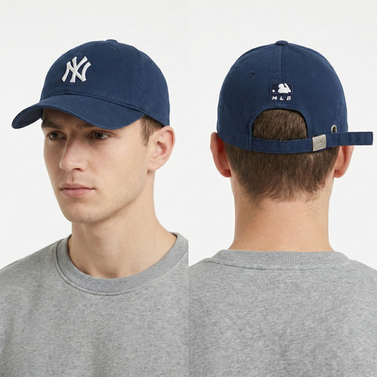 Vintage NY Yankees Adjustable Baseball Thrifted  Cap - Navy with White Embroidery