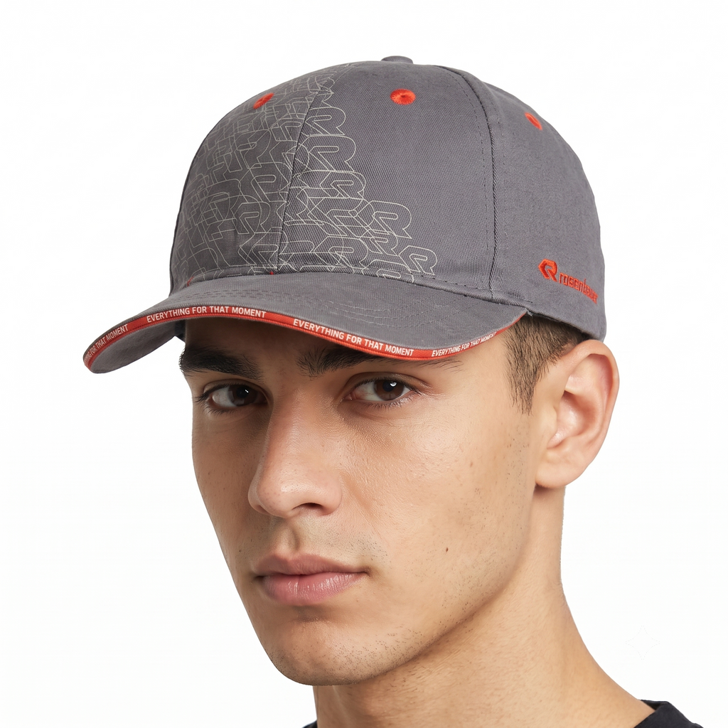 Thrifted Rosenbauer Grey & Red Graphic Patterned Baseball Hat - Size 56-58cm