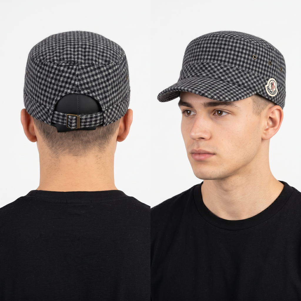 Thrifted Moncler Black & Grey Checkered Patrol Cap | 10310