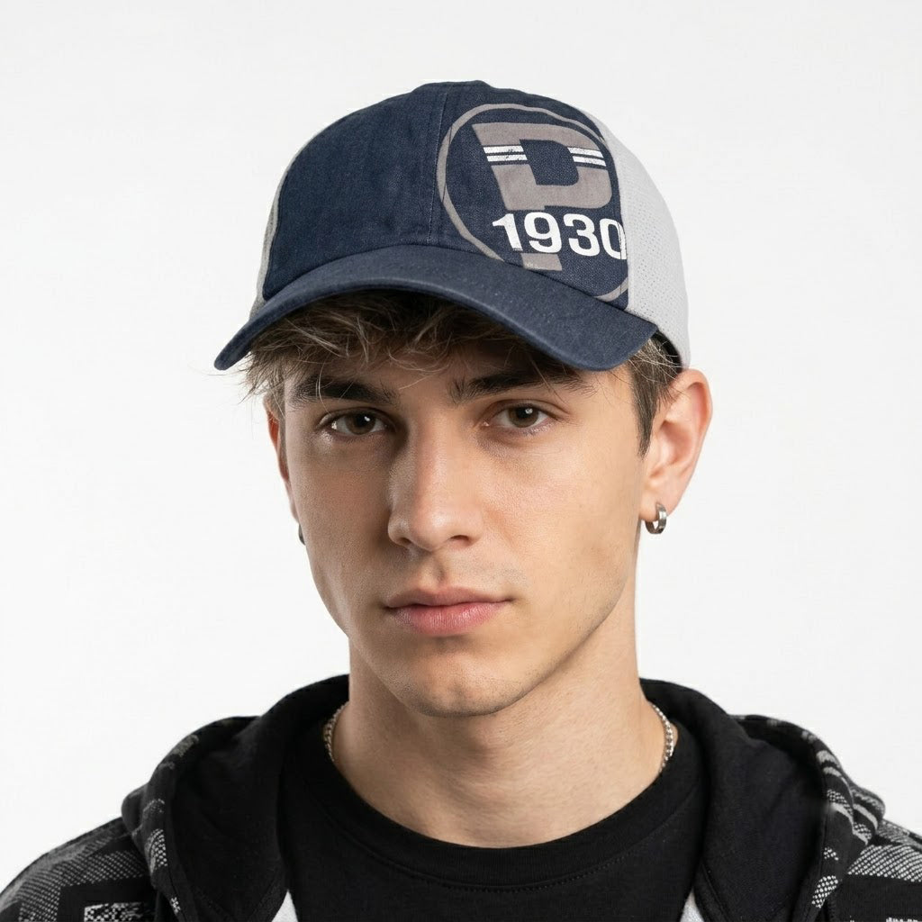 Thrifted Disney Navy Blue & Grey Mesh Cap | Retro 1930 Graphic