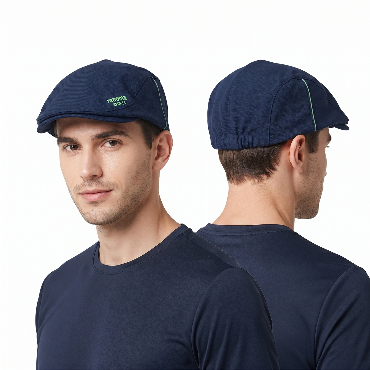 Thrifted Renoma Sports Navy Embroidered Athletic Flat Cap | 10035