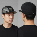 Vintage NY Yankees New Era Fitted Thrifted Hat | Black & Grey Script Logo | 59FIFTY