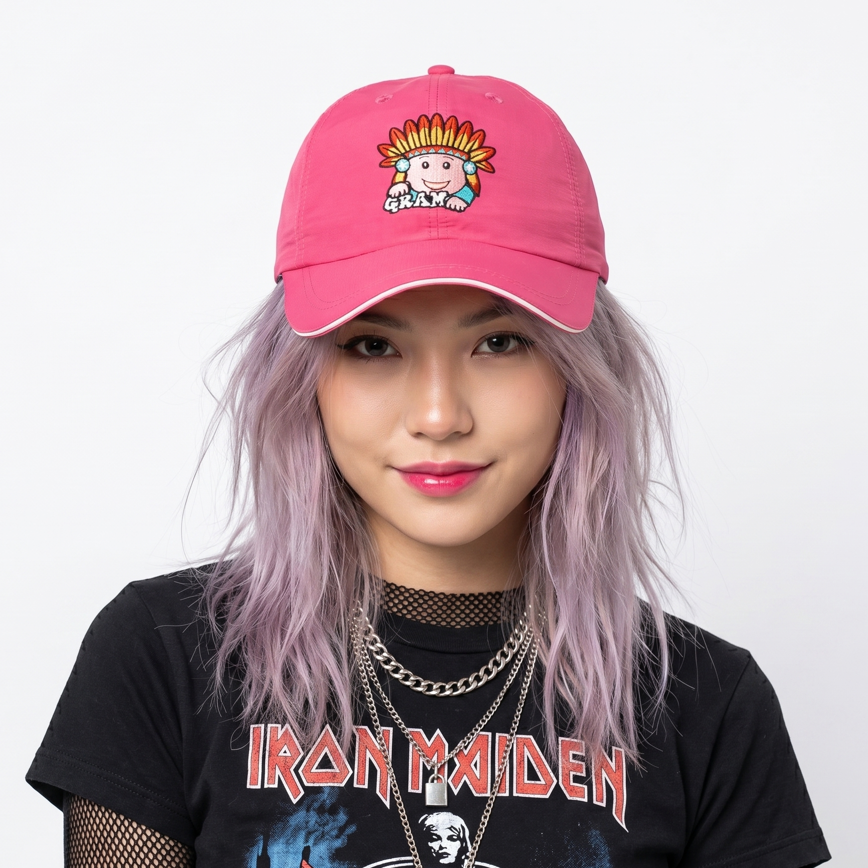 Bright Hot Pink Gram Embroidered Cap | Thrifted Y2K Style Hat 55-57cm