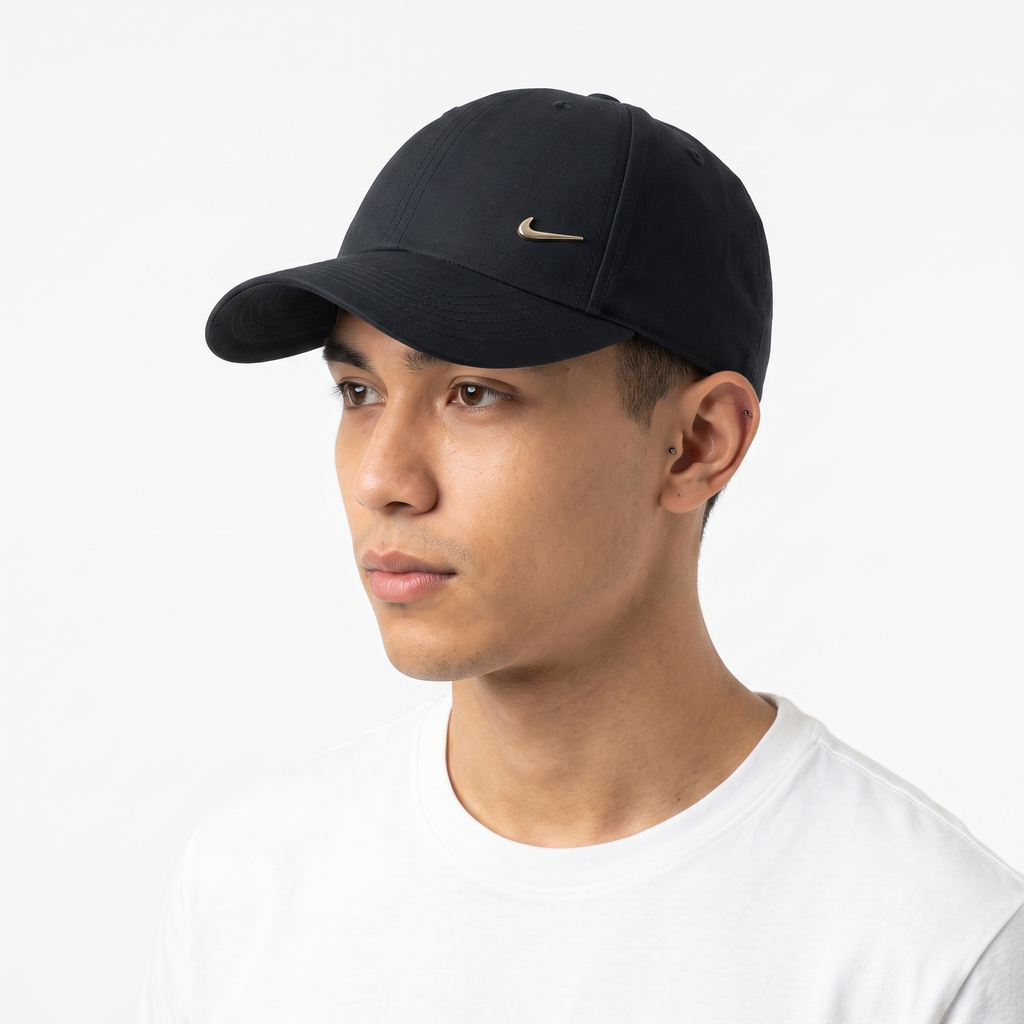 Vintage Nike Dri-FIT Club Cap | Thrifted Black Metal Swoosh Strapback Hat