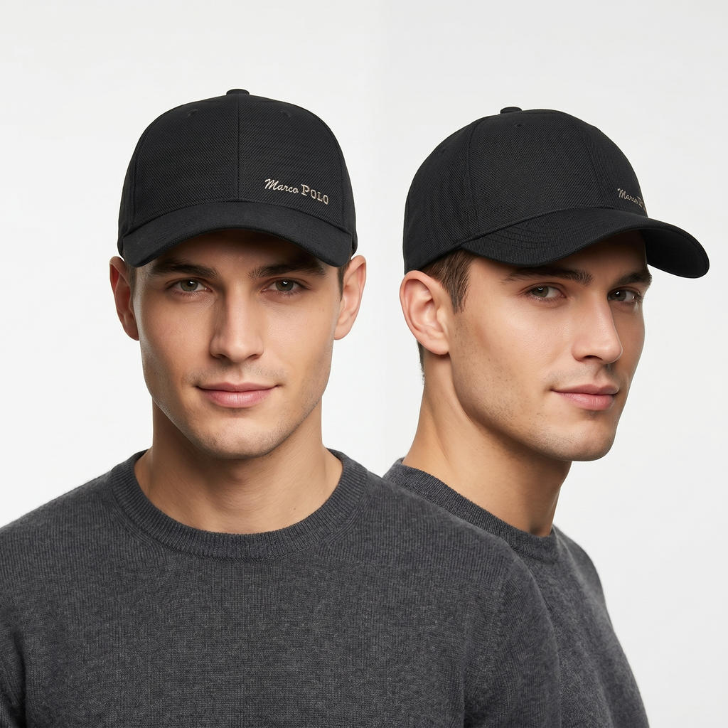 Marco Polo Embroidered Spellout Logo Black Baseball Thrifted Cap