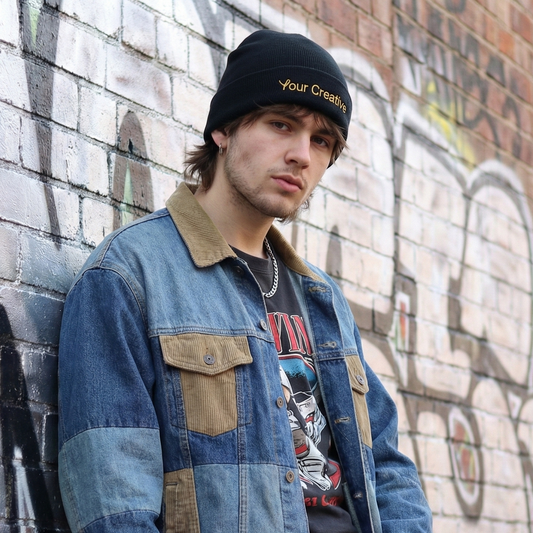 Adult Black Knit Thrifted Cap - "Your Creative" Slogan (Streetwear Style)