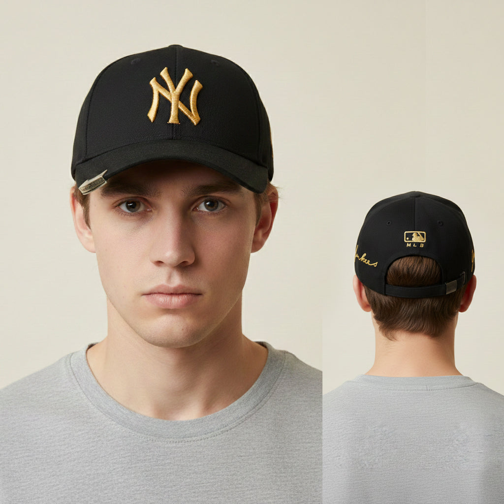 Vintage MLB New York Yankees Gold Embroidered Thrifted Cap - Black