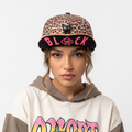 Vintage Black Mood Pink Leopard Hat - Punk Rock Skull Spade Cap