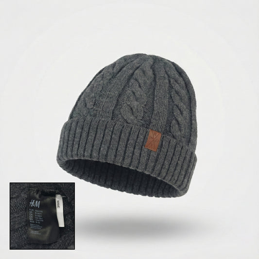 H&M Dark Grey Cable Knit Thrifted Beanie - Youth / Junior Winter Hat