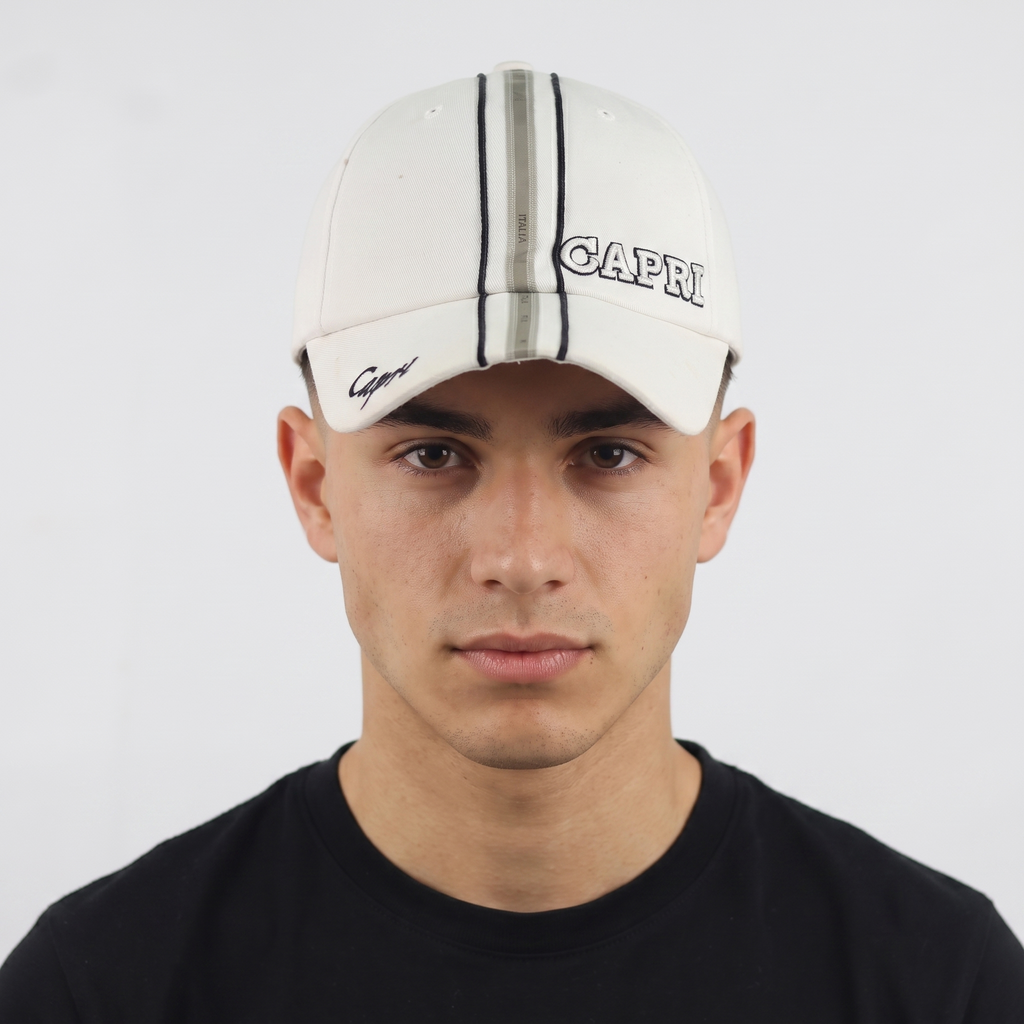 Thrifted Emanue Line Capri Embroidered White Strapback Hat - Size 56-58cm