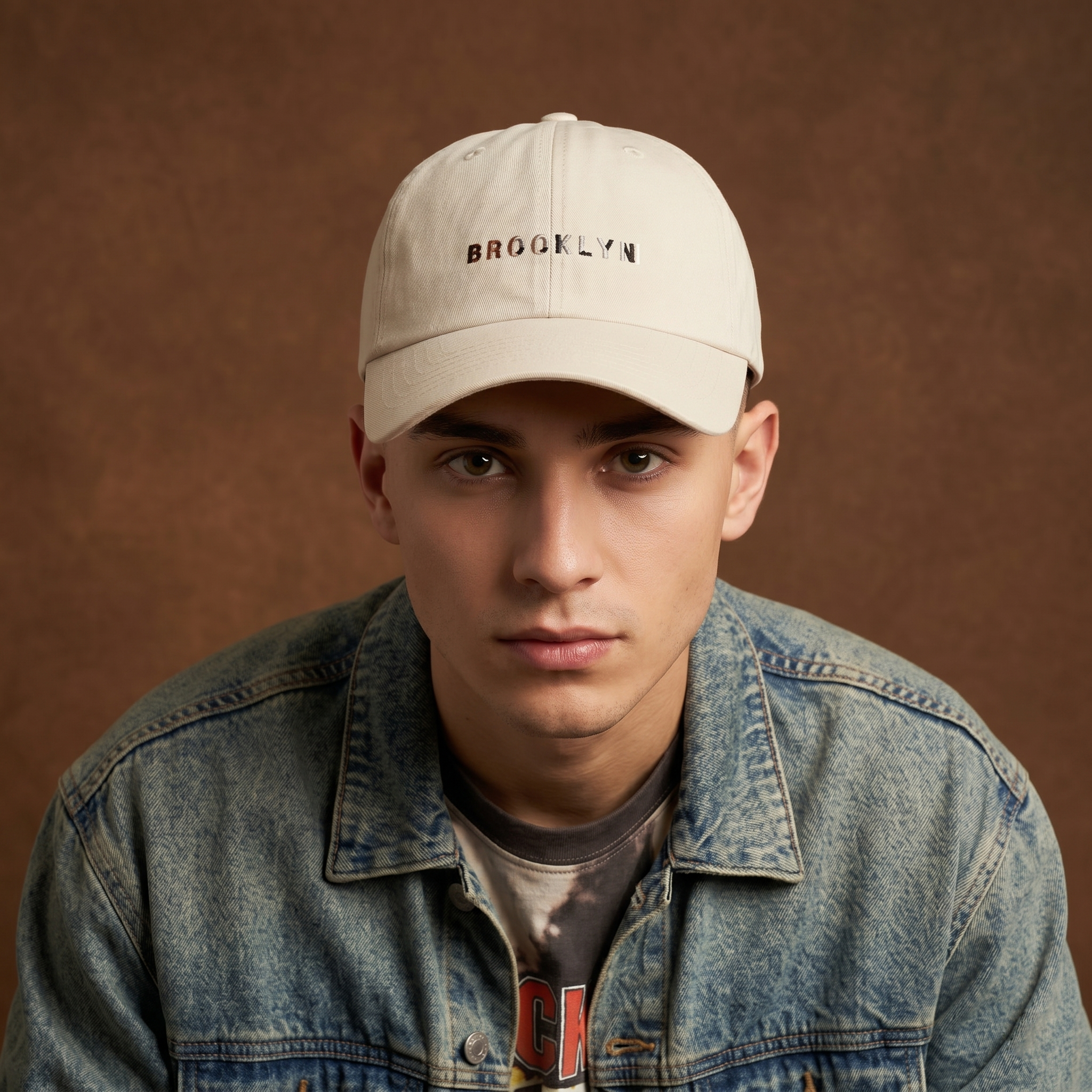 Minimalist Khaki Tan Brooklyn Graphic Strapback Baseball Cap