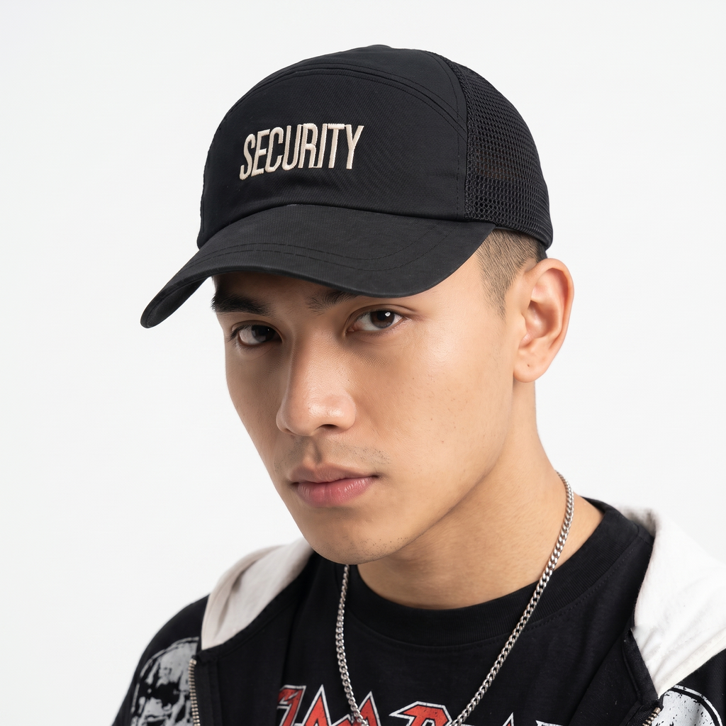 Vintage Security Embroidered Black Trucker Hat | Mesh Back Snapback Cap