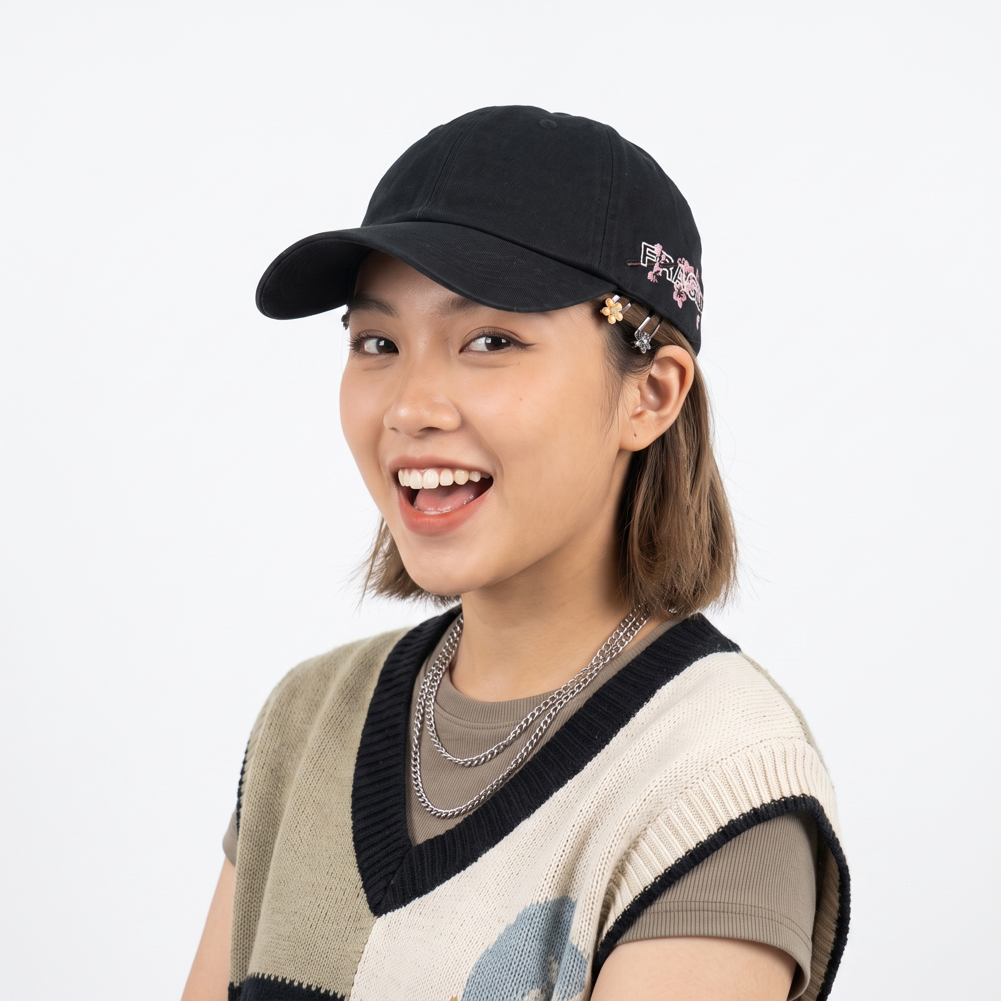 Vintage Cropp Fragile Sakura Embroidered Black Dad Hat | Cherry Blossom Strapback Cap