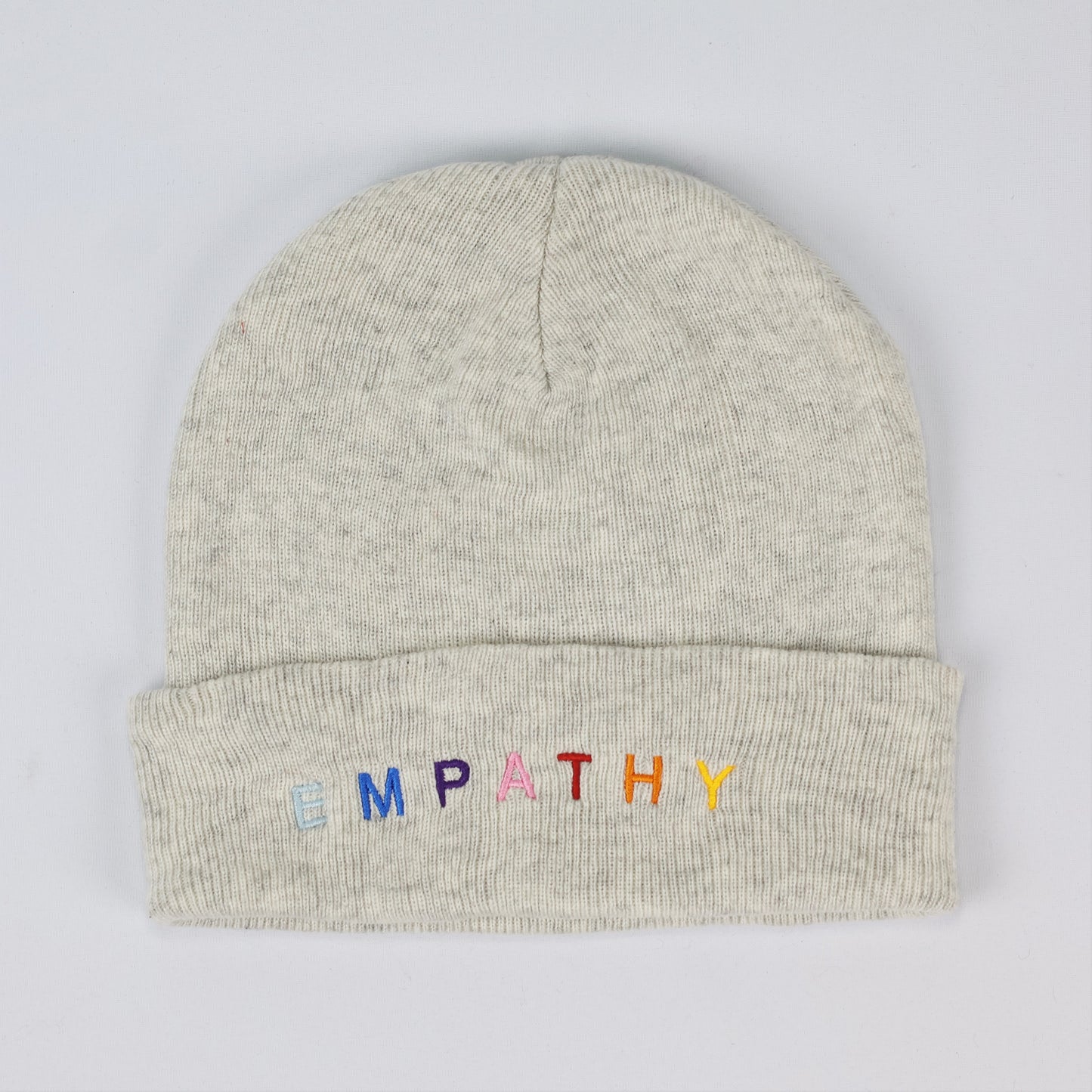 Men's Grey Winter Thrifted Cap - "Empathy" Text Design (Positive Vibe)