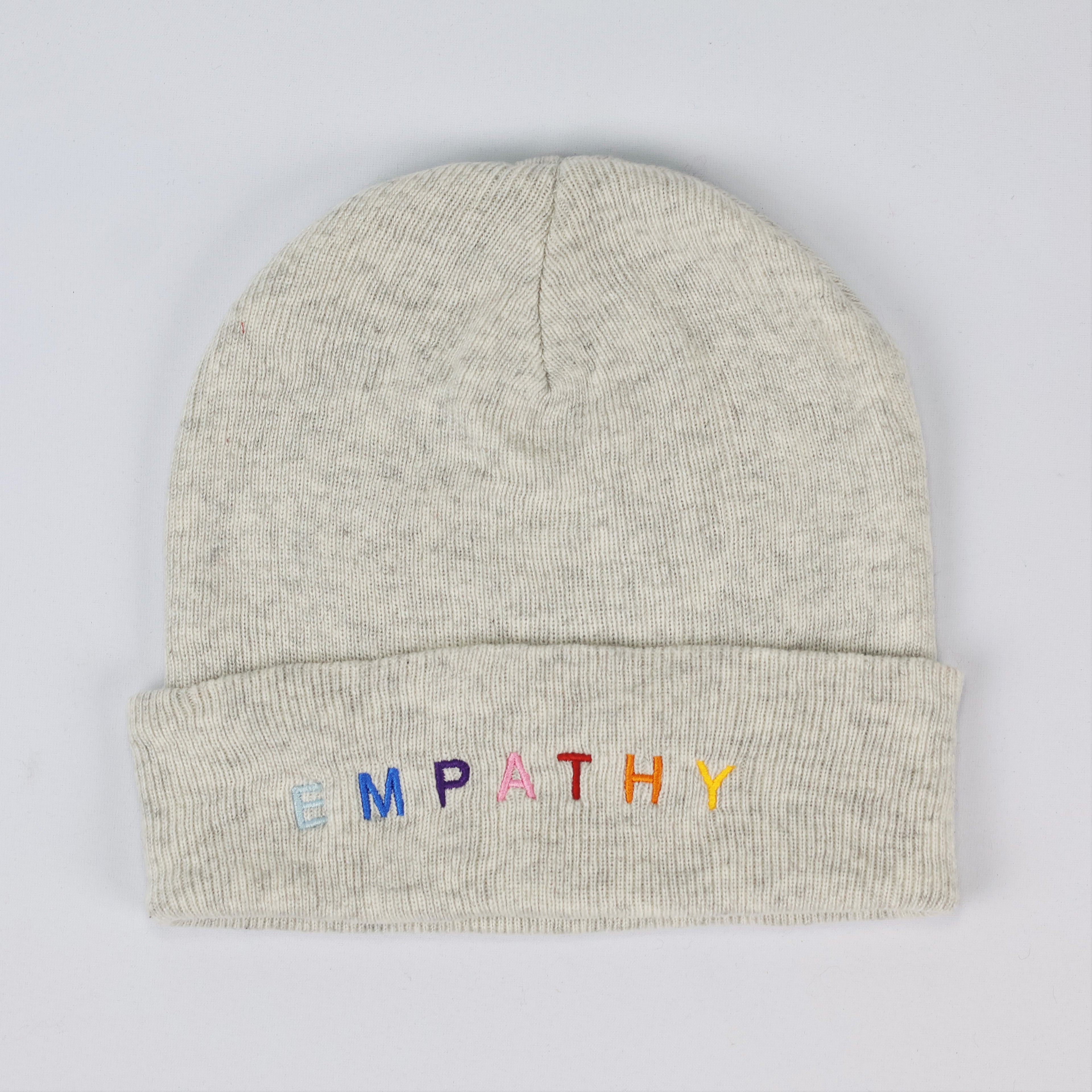Men's Grey Winter Thrifted Cap - "Empathy" Text Design (Positive Vibe)