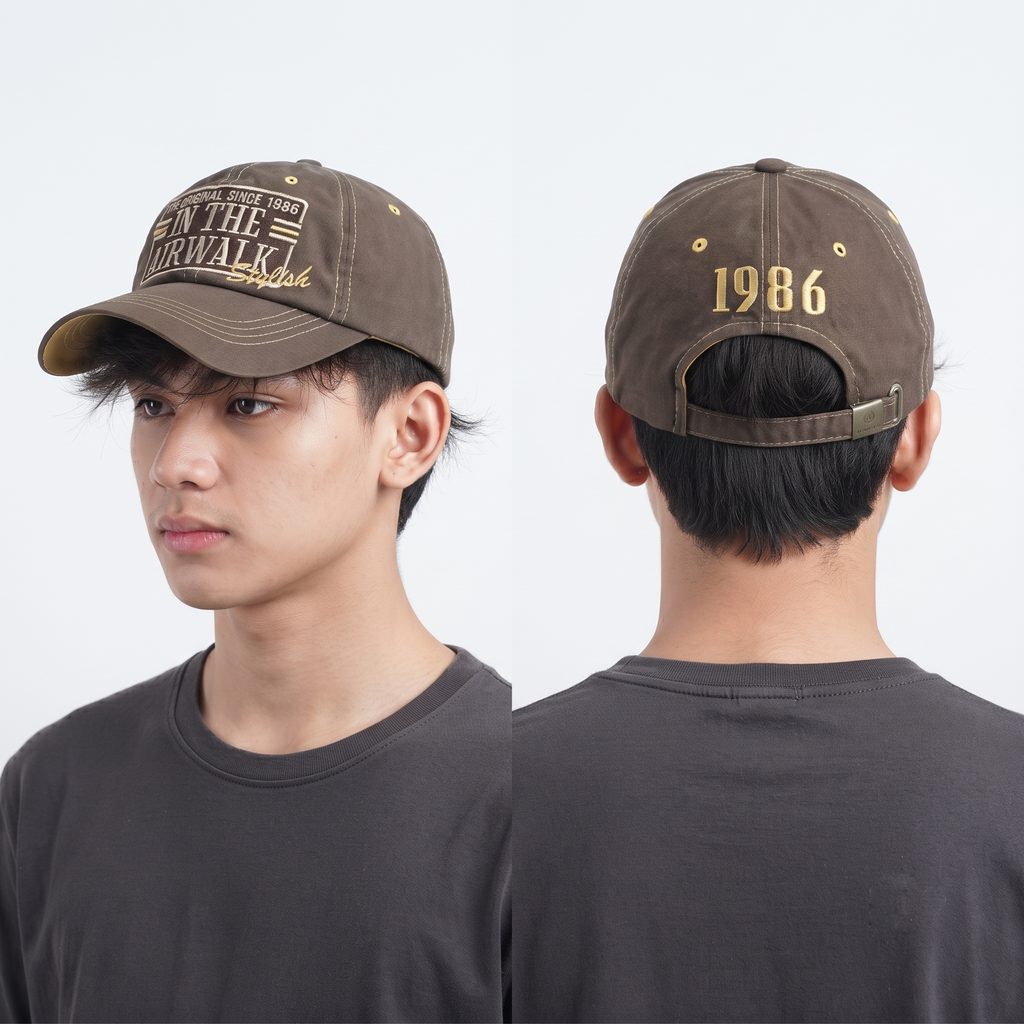 Thrifted Airwalk 1986 Olive & Yellow Two-Tone Strapback Hat