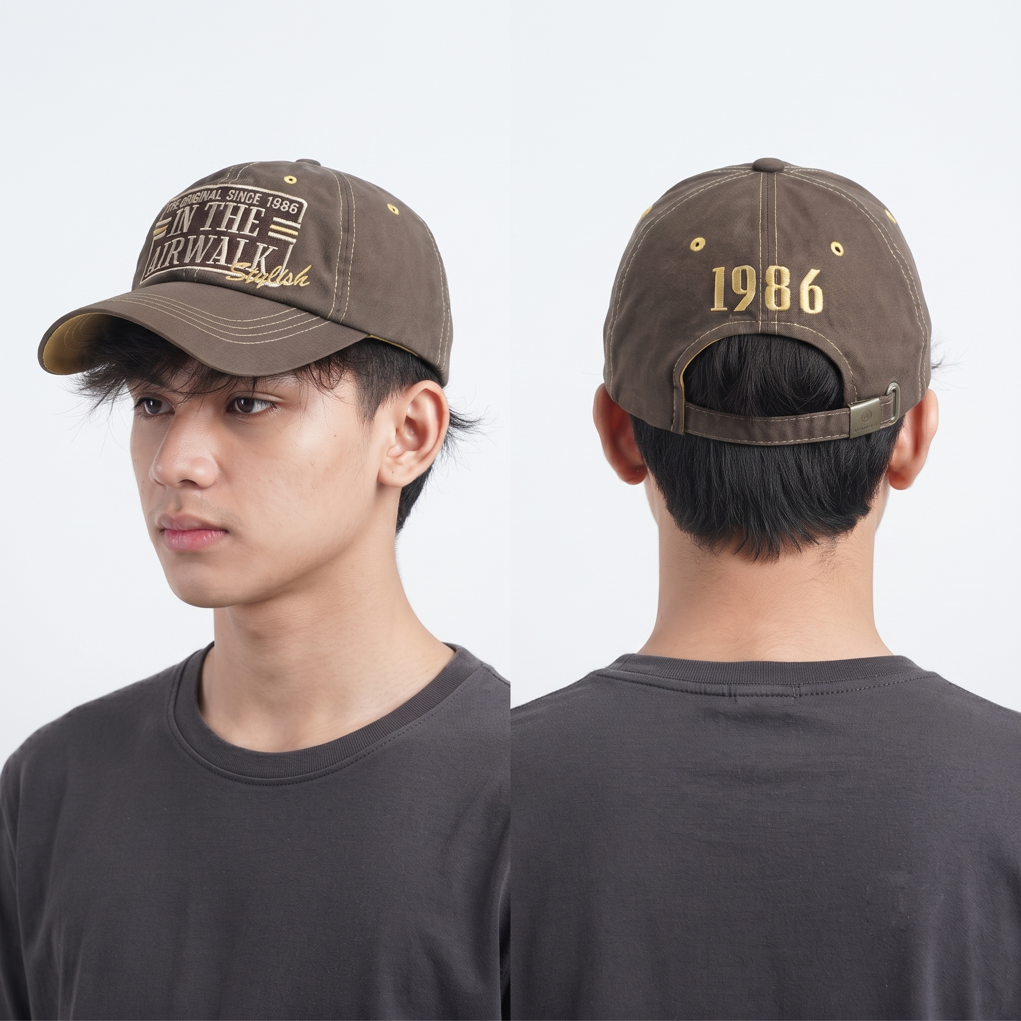 Thrifted Airwalk 1986 Olive & Yellow Two-Tone Strapback Hat