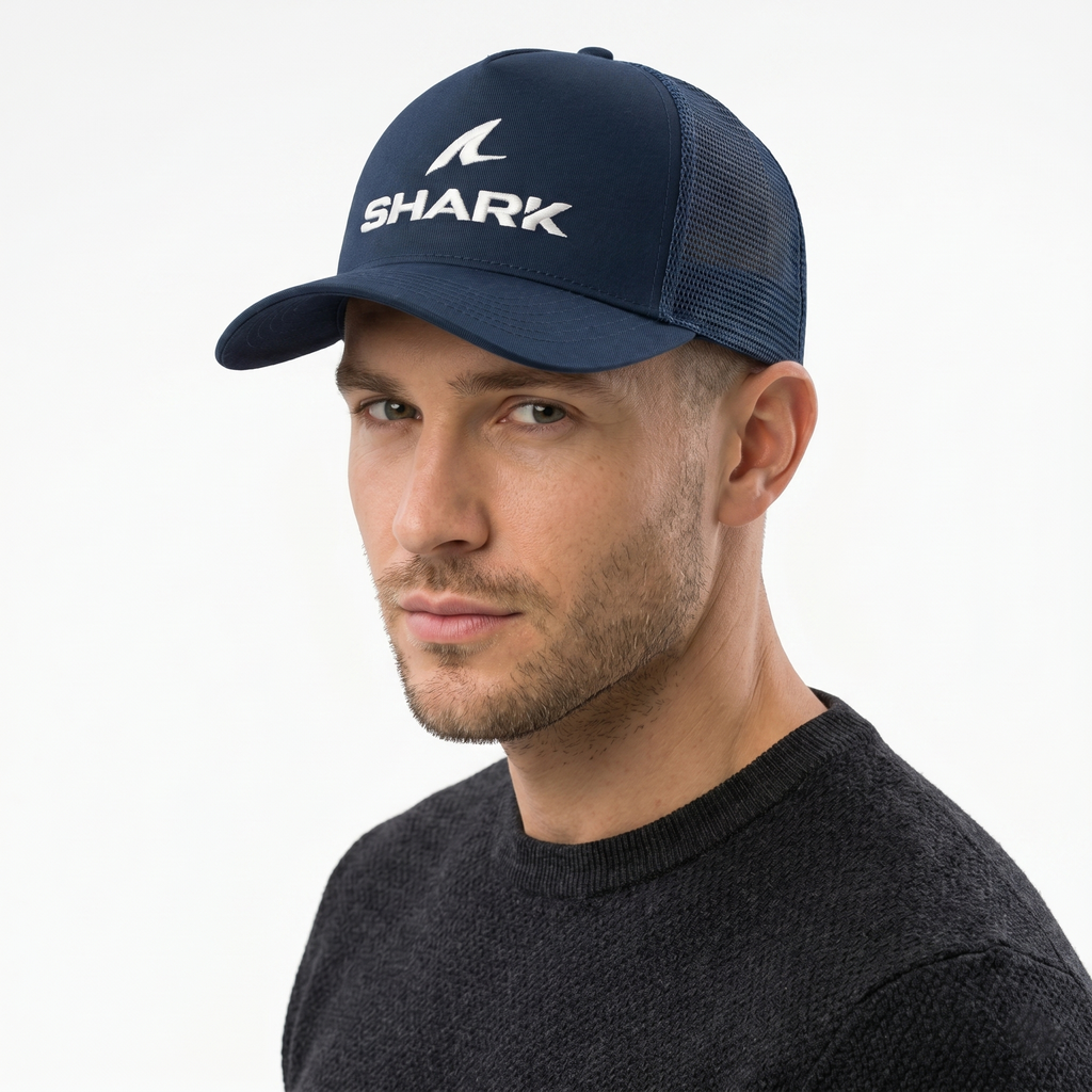 Beechfield "Shark" Logo Navy Blue Vintage Trucker Thrifted Cap