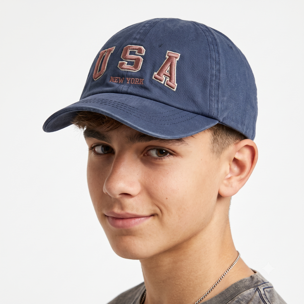 Thrifted Zara Cotton Blue Baseball Cap with US Flag (54-56cm) | 10526