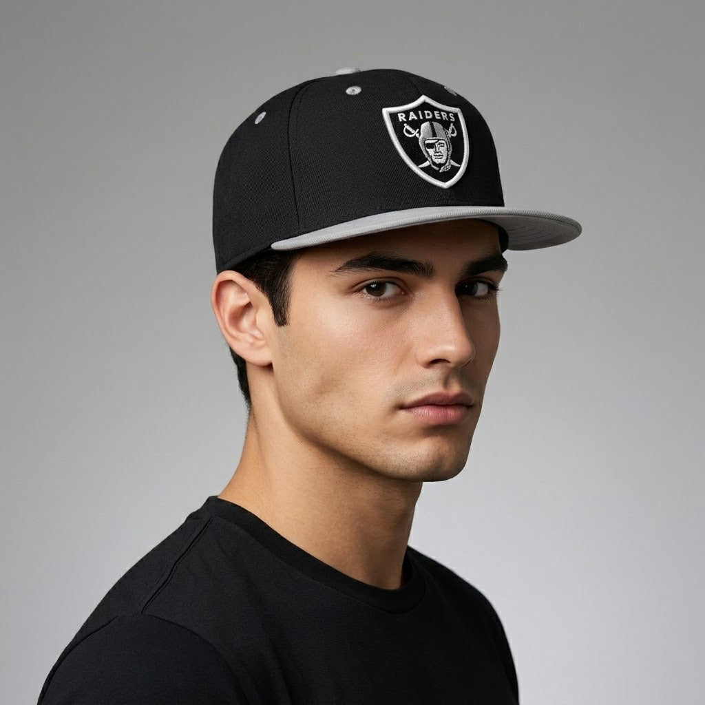 Vintage Raiders Snapback Hat | Black & Grey Two-Tone Sportswear Cap