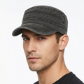 Distressed Charcoal Grey Flat Top Army Style Thrifted Cap