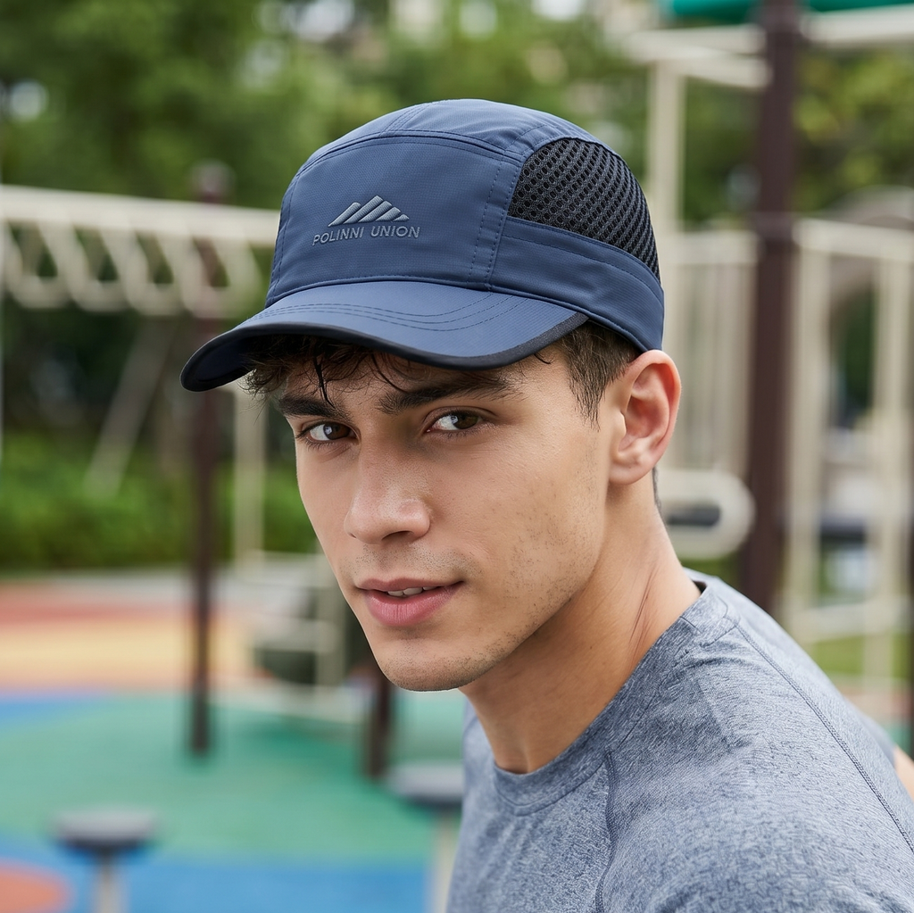 Gorpcore Techwear Breathable Mesh Panel Camp Thrifted Hat - Navy & Black