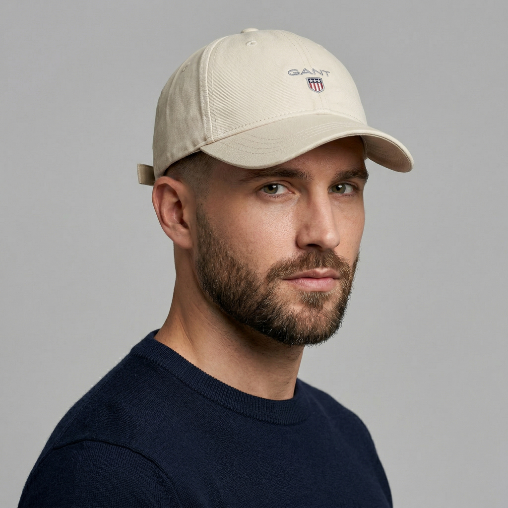 Authentic GANT Shield Logo Cotton Twill Thrifted Cap - Off-White/Cream
