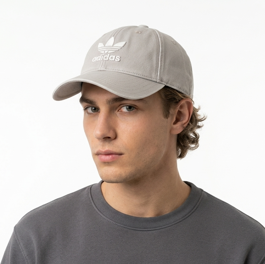 Thrifted Adidas Classic Trefoil Light Grey Adjustable Strapback Cap | 11036