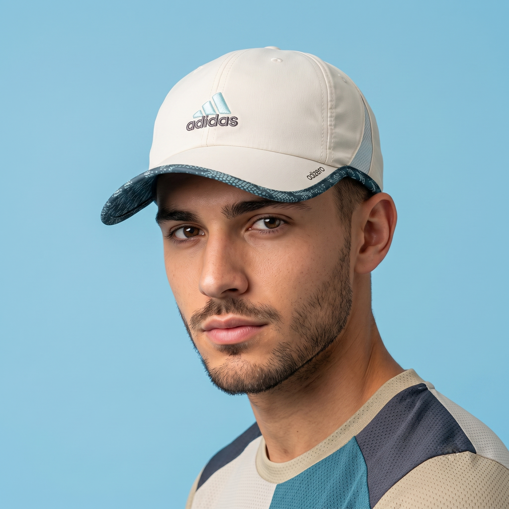 Thrifted Adidas Adizero Off-White & Teal Patterned Running Cap