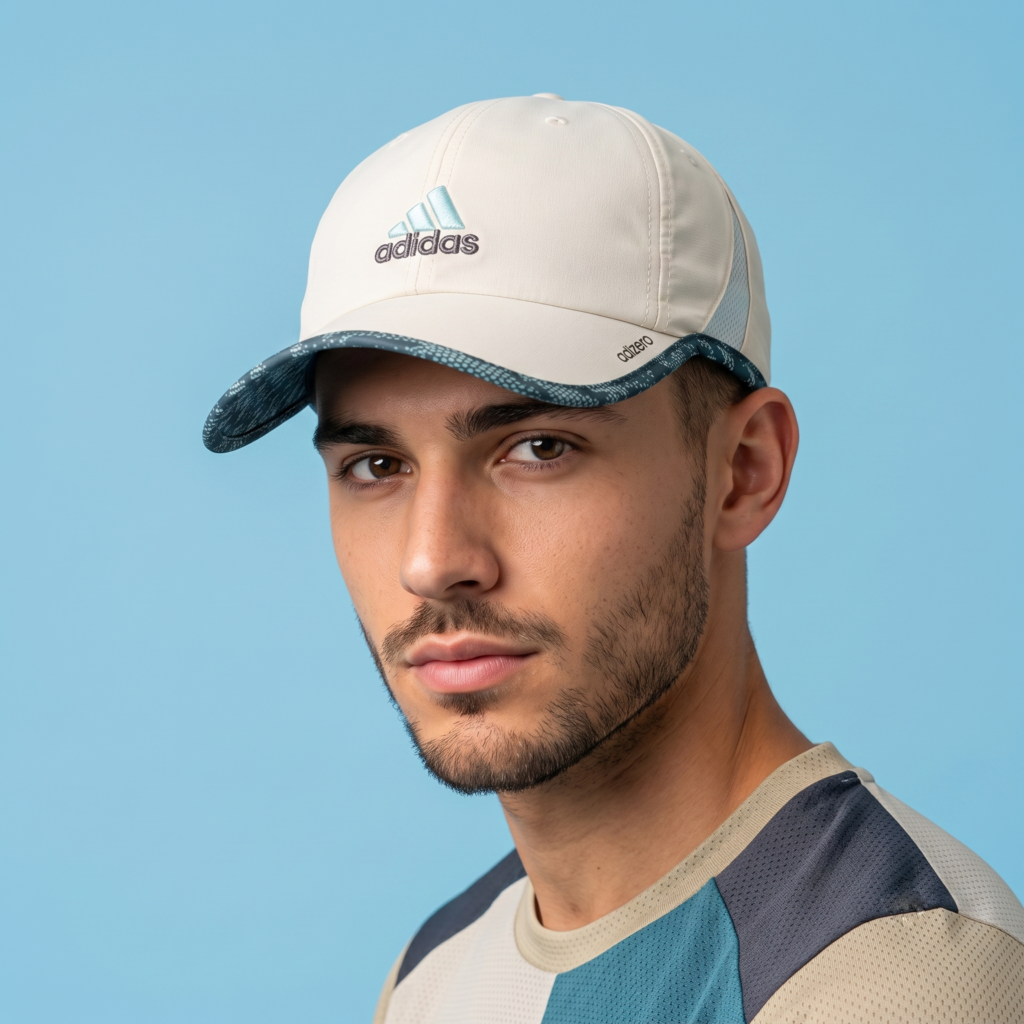 Thrifted Adidas Adizero Off-White & Teal Patterned Running Cap