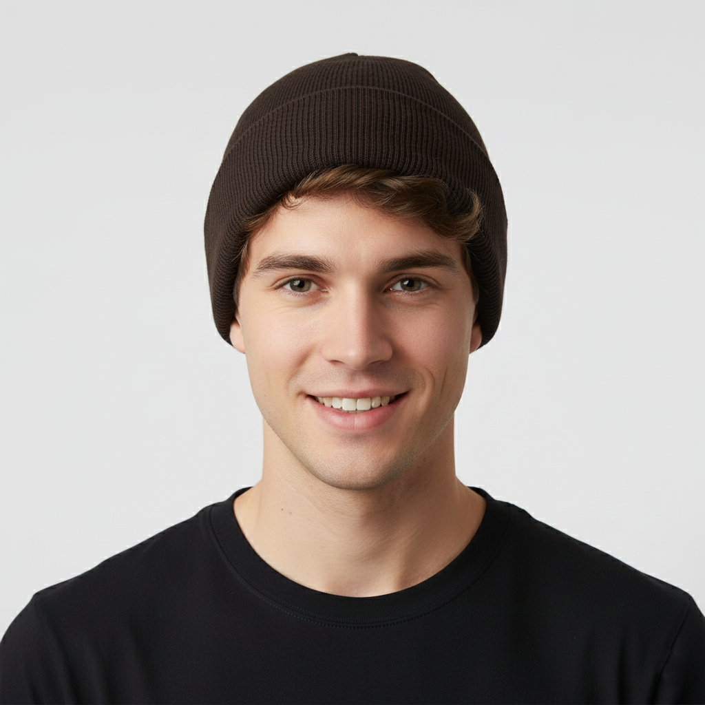 Chocolate Brown Ribbed Knit Thrifted Beanie - Adult Unisex Earth Tone Hat