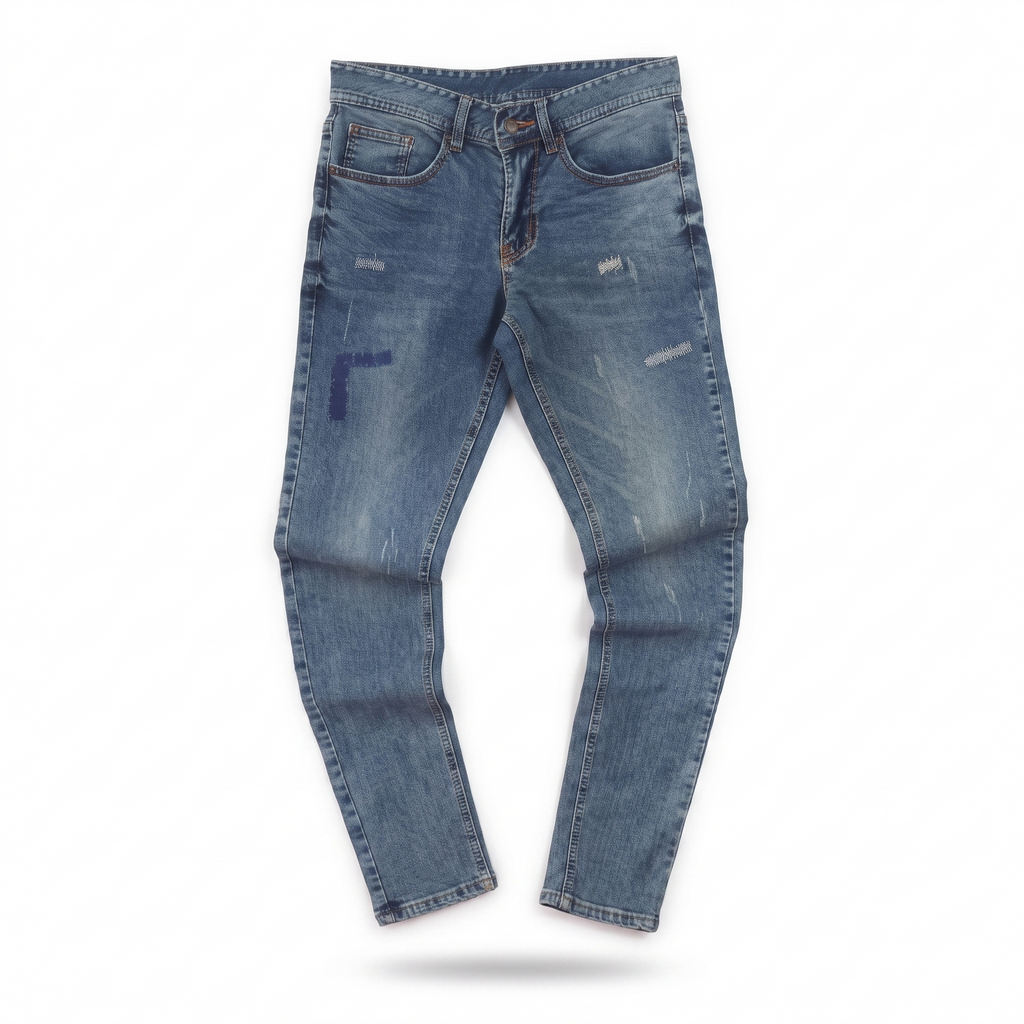 Thrifted Men's Ripped Blue Slim Fit Denim Jeans 28 Waist/ J1041