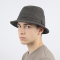Retro Tartan Plaid Bucket Hat - Grey Wool Blend Thrifted Casual Cloche Cap