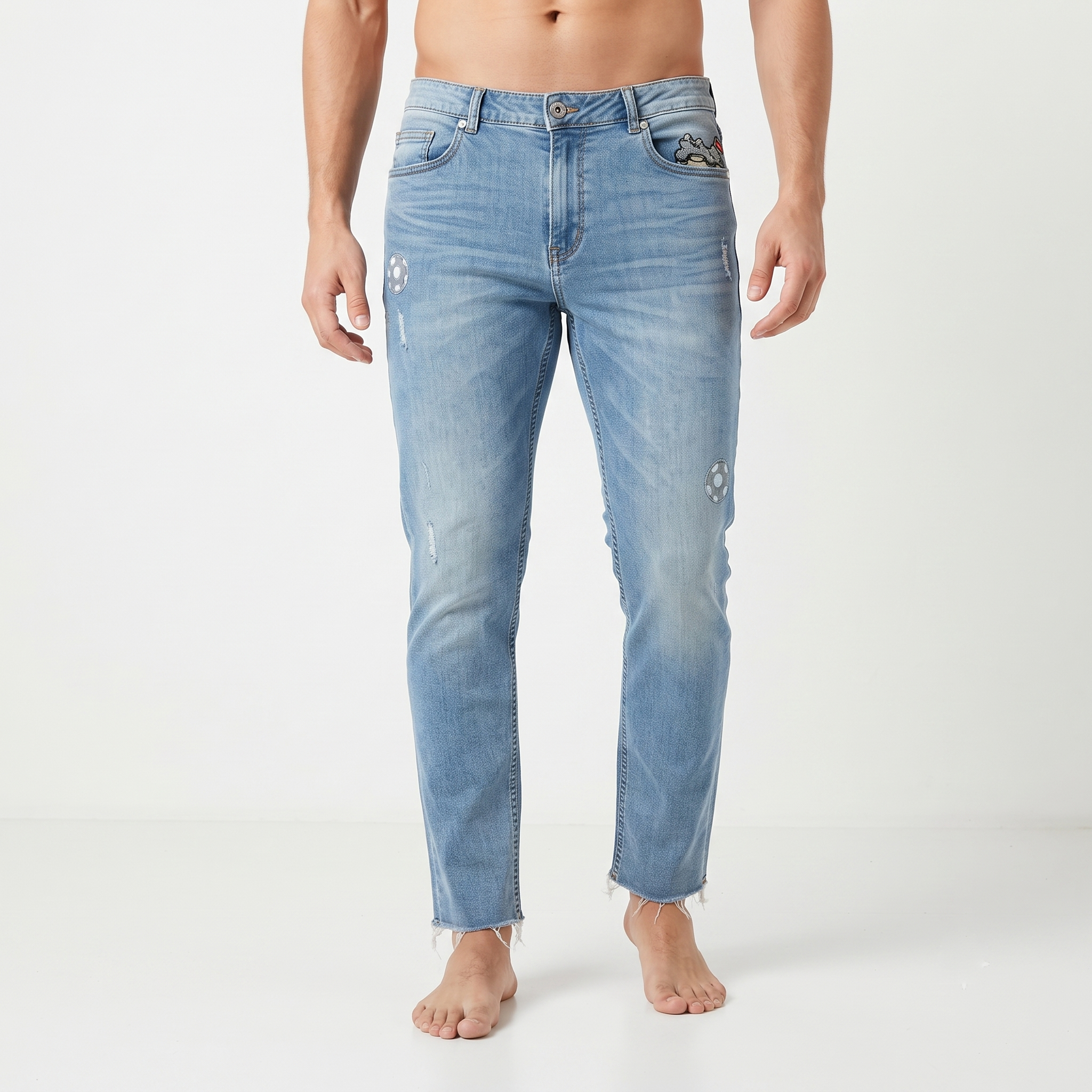 Customellow Blue Regular Fit Embroidered Denim Jeans Wais: 34/ J1112