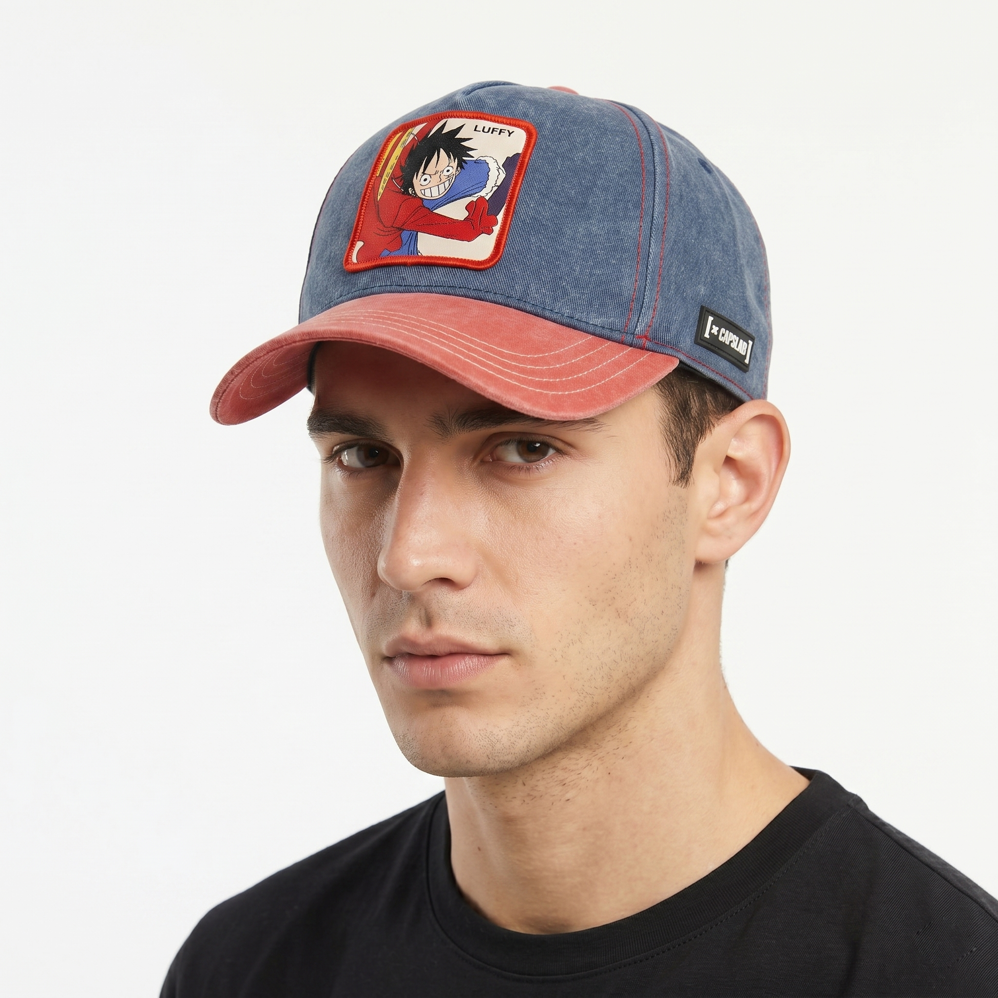 Vintage-Style One Piece Luffy Cotton Cap – Red & Blue Two-Tone Hat