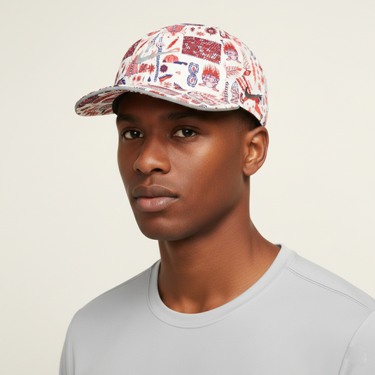 Rare Nike Dri-FIT "Featherlight" Running Thrifted Hat | White Graphic Print Snapback