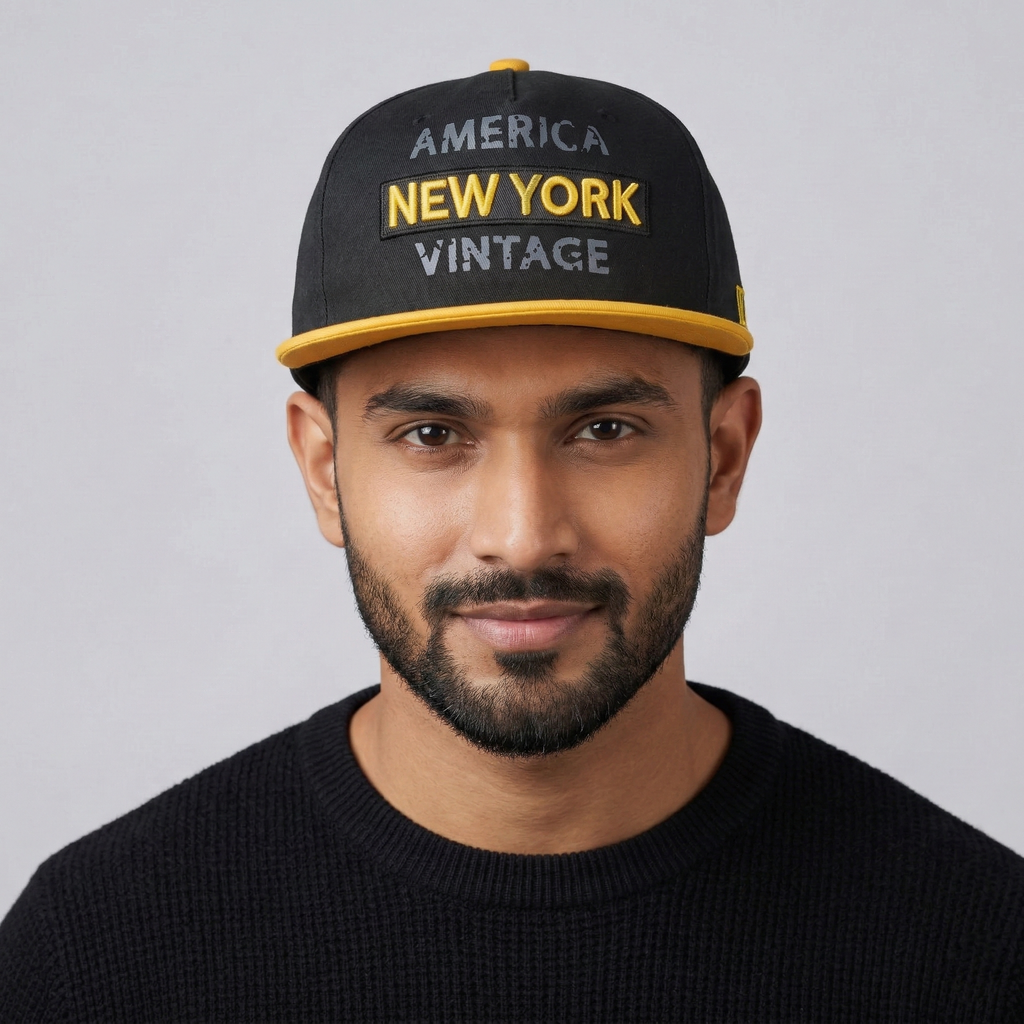 America New York Vintage Thrifted Baseball Hat – Adjustable Yellow Brim Snapback