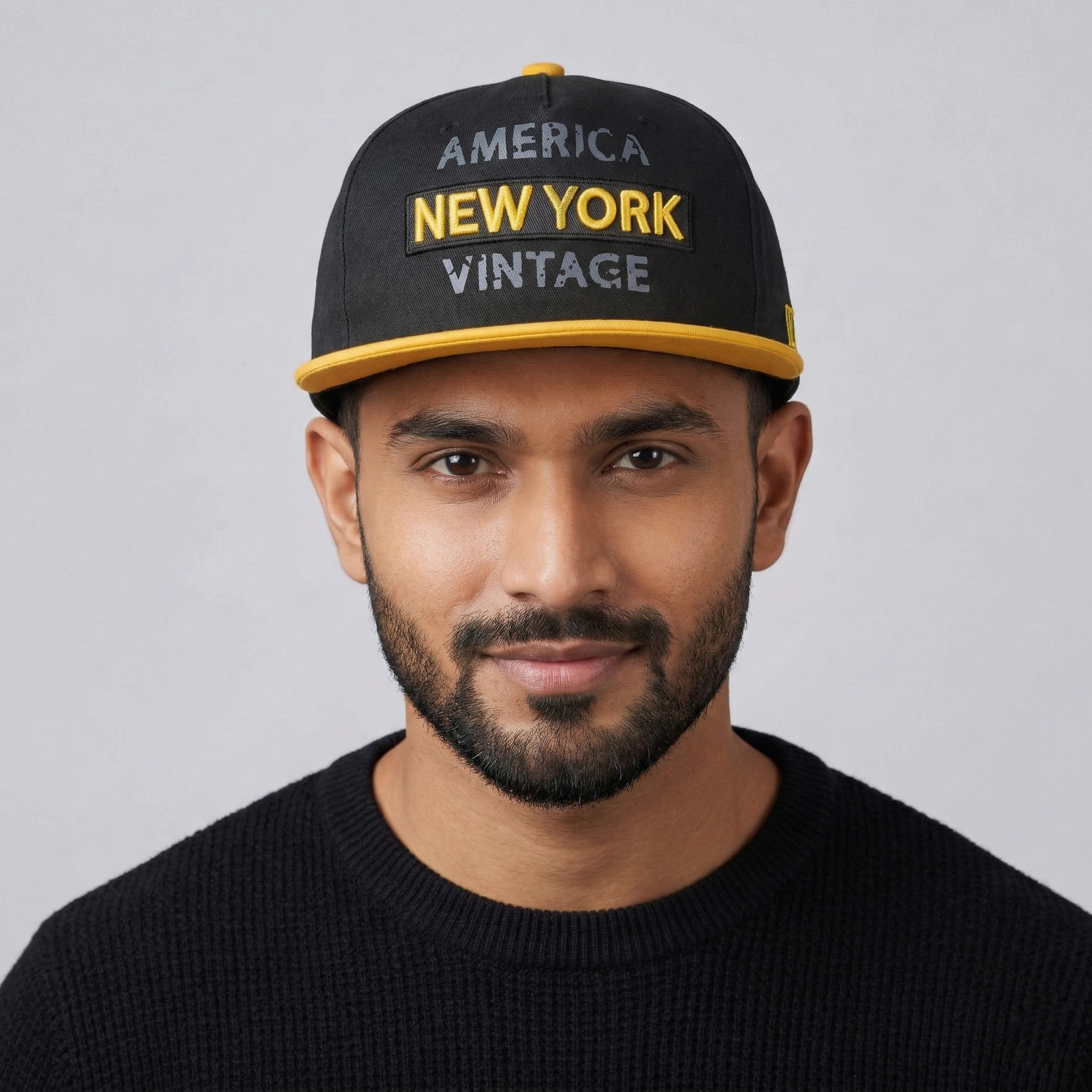 America New York Vintage Thrifted Baseball Hat – Adjustable Yellow Brim Snapback
