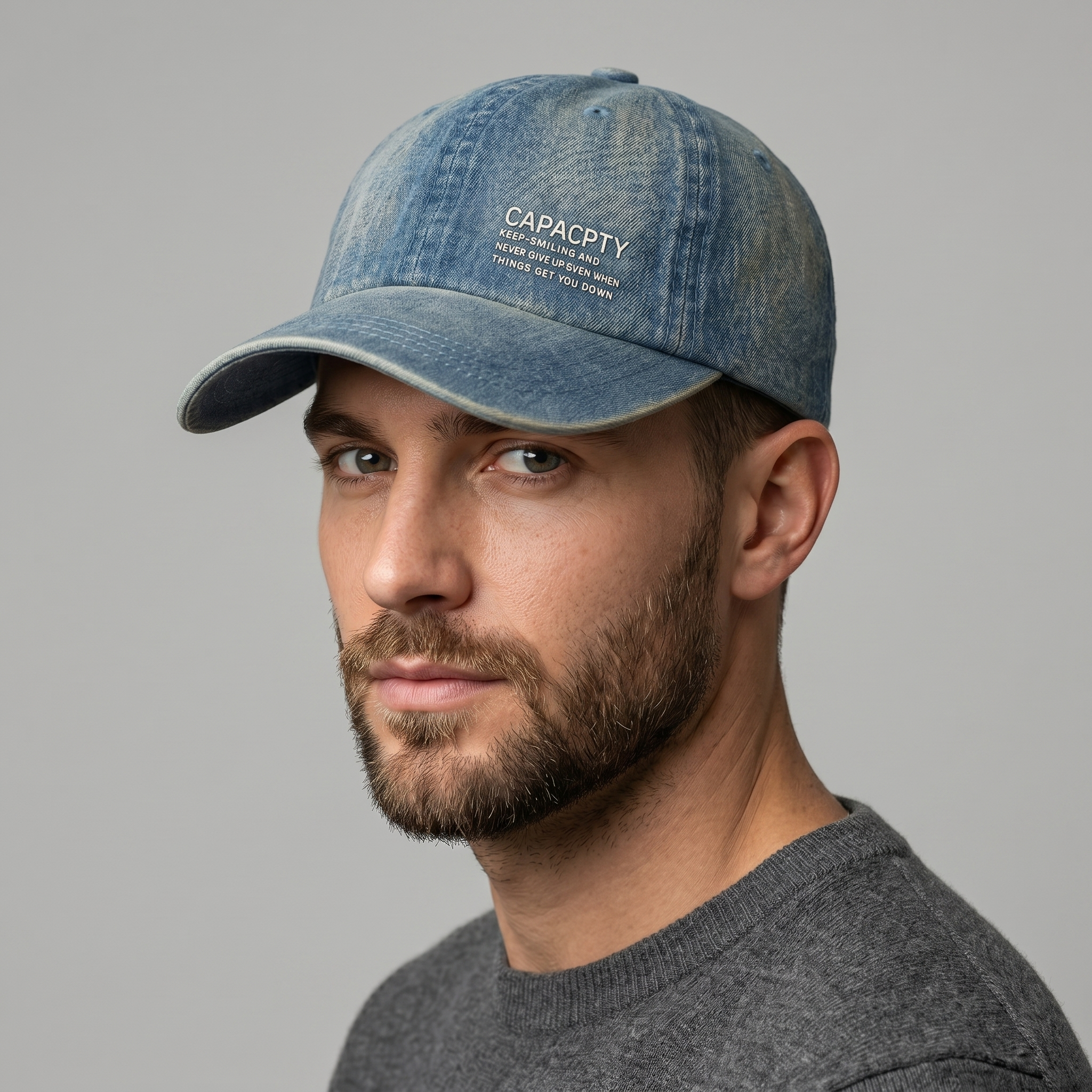 Vintage Acid Wash Denim Cap – "CAPACPTY" Graphic
