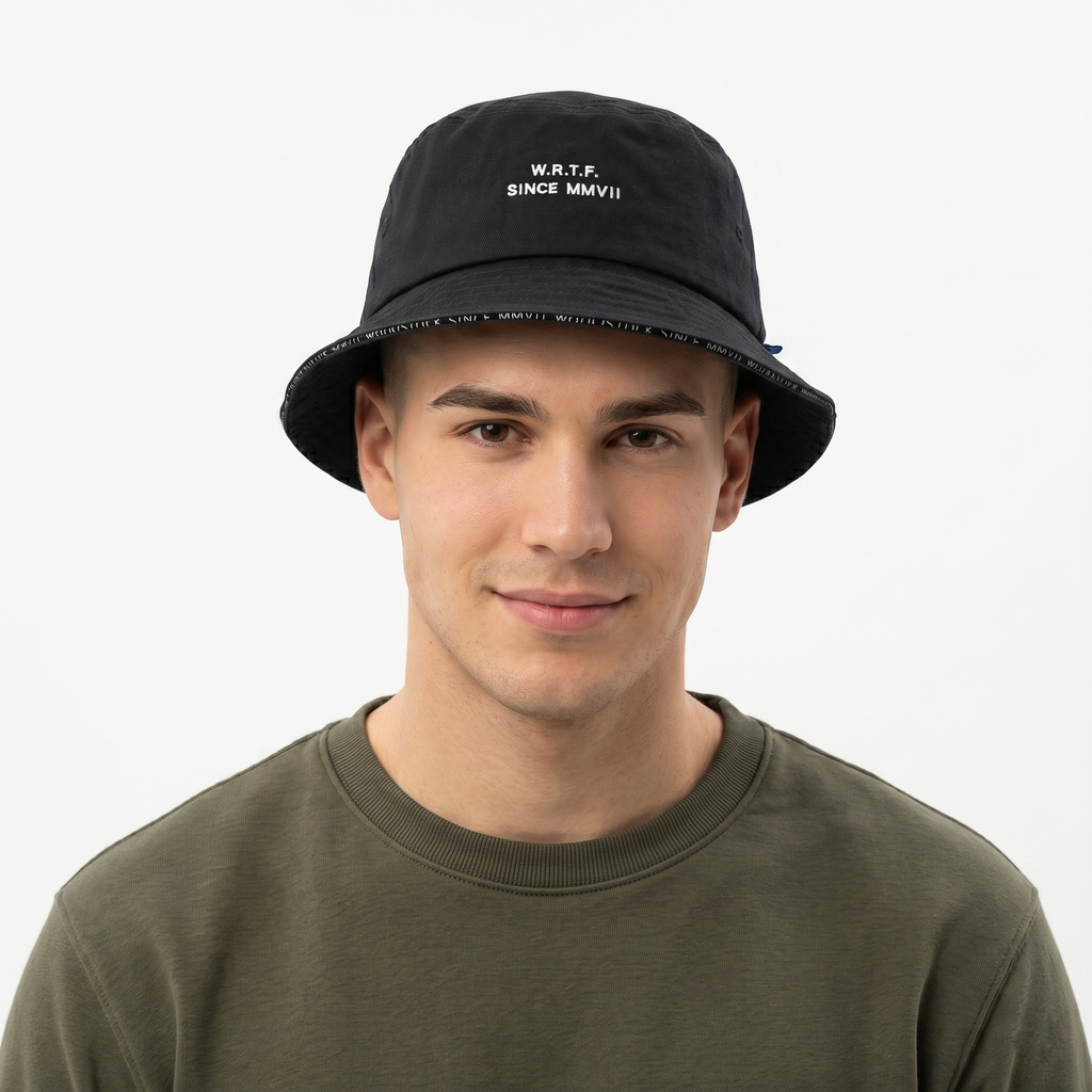 Woodstuck Street Style Black Cotton Thrifted Bucket Hat