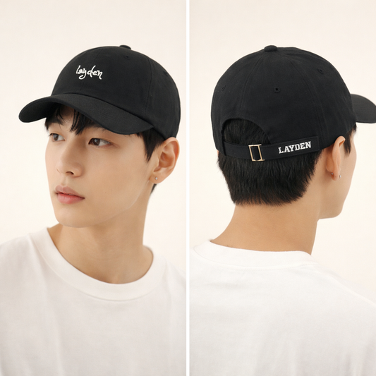 Layden Embroidered Thrifted Strapback Hat - Minimalist Black Cap