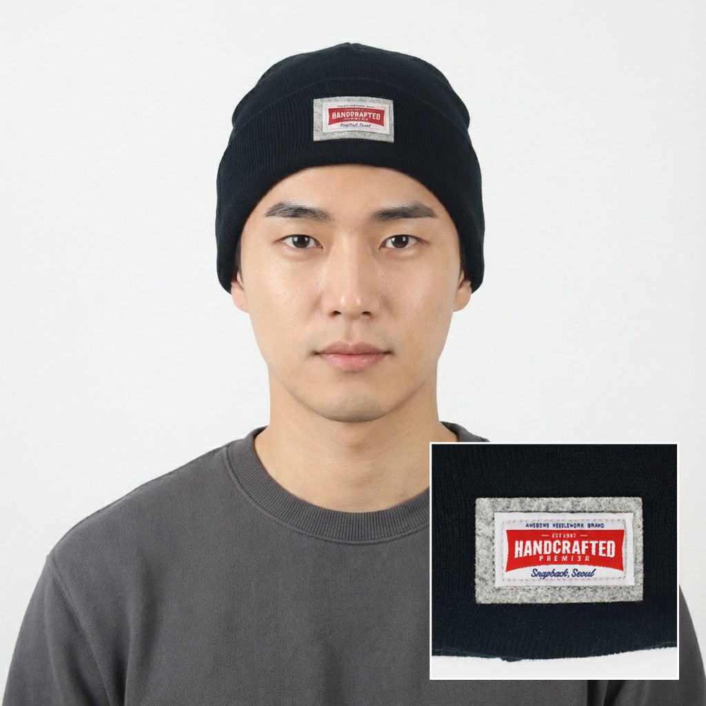 Premium Handcrafted Black Chunky Knit Thrifted Beanie - One Size Adult