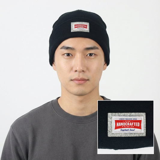 Premium Handcrafted Black Chunky Knit Thrifted Beanie - One Size Adult