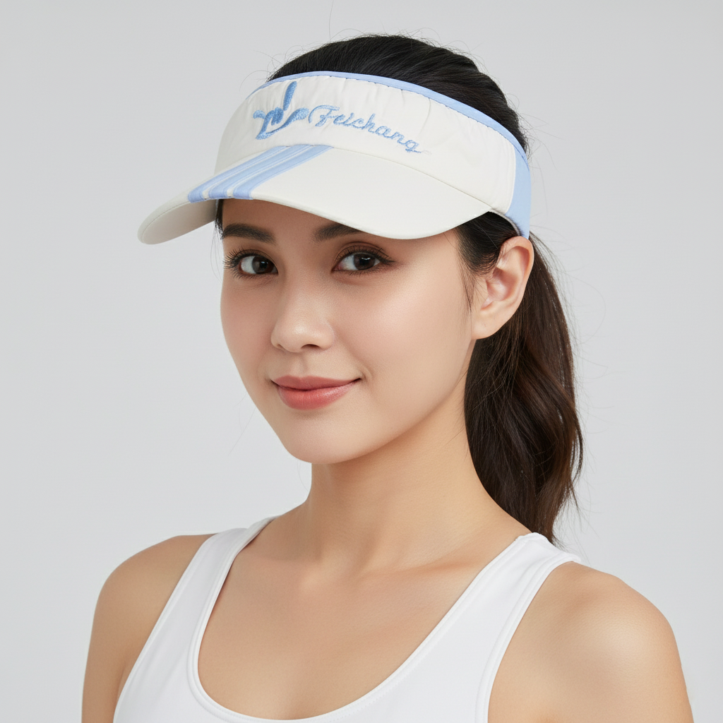 Feichang White & Blue Striped Sun Visor - Adjustable Sport Tennis Cap