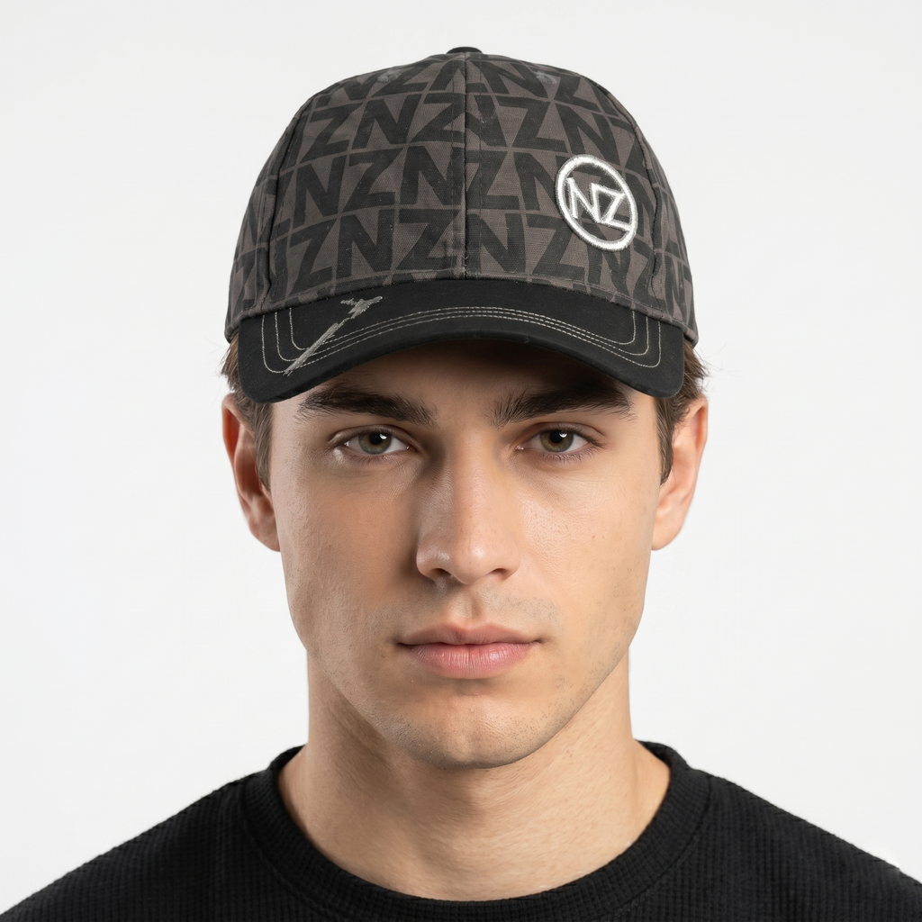 Thrifted NZ Embroidered Grey Black Monogram Dad Hat
